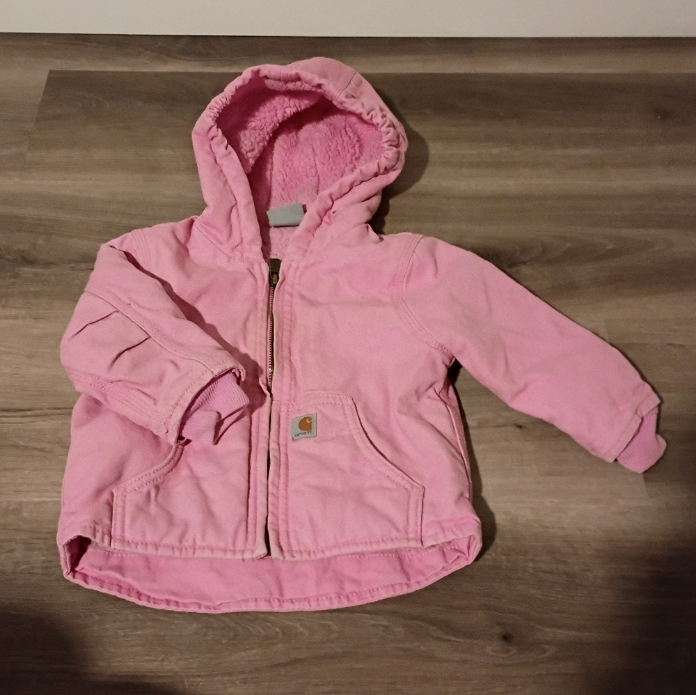Carhartt Baby Girl Toddler Pink Sherpa‎ Lined Utility Hooded Full Zip Jacket 18M